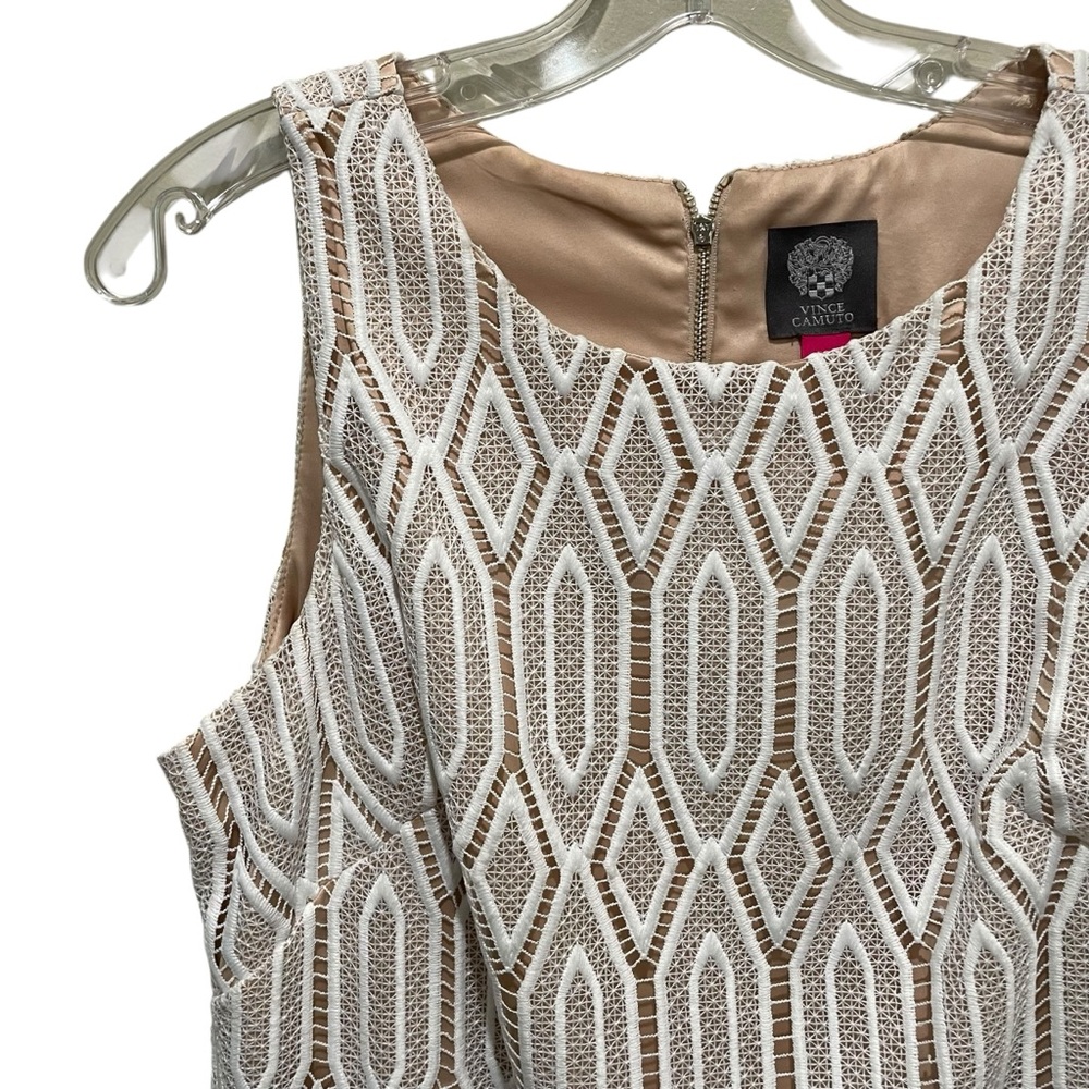 VINCE CAMUTO Lace Sheath Dress Sleeveless White and Tan Women’s Size 8 - Picture 5 of 11